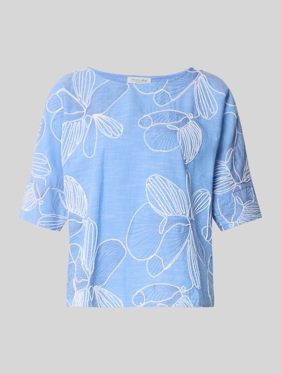 Produktfoto, Blusenshirt mit Stitchings und Rundhalsausschnitt von Christian Berg Woman im blauen Allover-Look auf strukturiertem Stoff