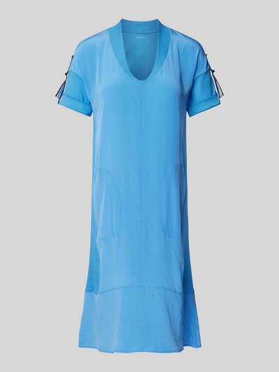 Marc Cain Knielanges Kleid in unifarbenem Design mit V-Ausschnitt Blau 2