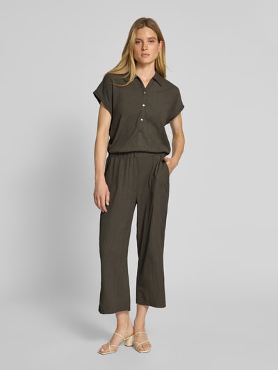 OPUS Jumpsuit met structuurmotief, model 'Melti polo' Olijfgroen - 4