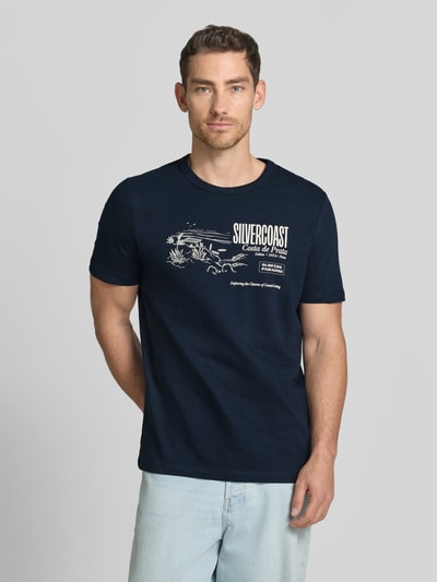 Męski t-shirt Regular Fit T-Shirt aus reiner Baumwolle von s.Oliver RED LABEL, efekt: jednolity kolor, krój regular fit, nadruk z motywem, rękaw: krótki, materiał: bawełna, Ganzkörperansicht von vorne
