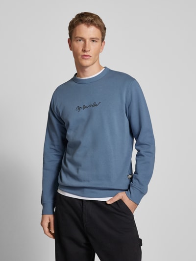 G-Star Raw Sweatshirt met labelprint Rookblauw - 4