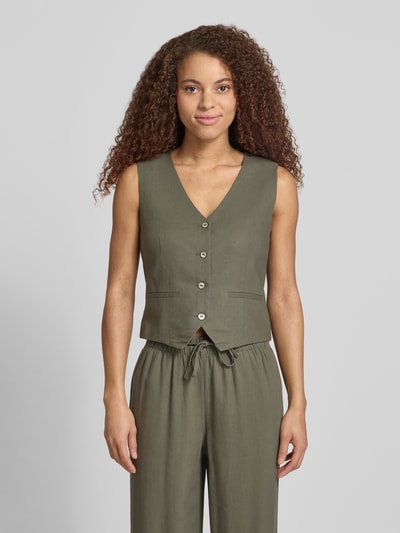 ONLY Regular Fit Leinenweste mit Bindeband Modell 'GOA' Oliv 4