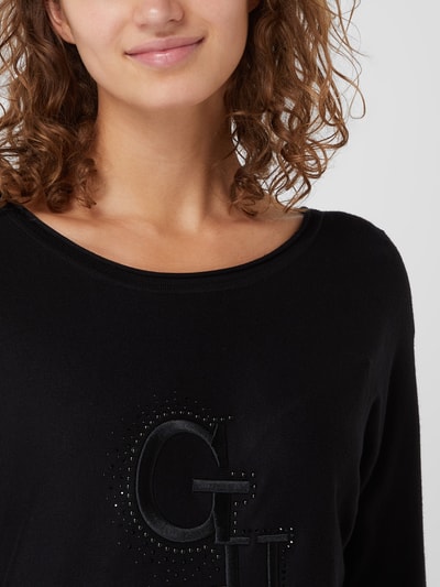 Guess Sweter z wyhaftowanym logo model ‘Amelie’  Czarny 3