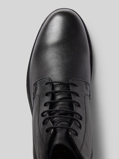 Productfoto, zwarte leren boots met afgeronde vorm, vetersluiting en ritssluiting, structuurzool, Model 'SAHARO' van Geox, maat 44, hakhoogte 3 cm, schachthoogte 13 cm, schachtbreedte 8 cm