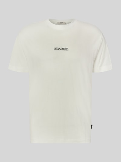 Produktfoto, T-Shirt mit Label-Print von Replay in Weiß, reine Baumwolle, gerader Schnitt, Rundhalsausschnitt, schlichte Textur