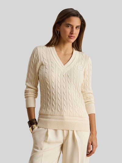 Lauren Ralph Lauren Sweter o kroju regular fit z mieszanki bawełny z wyhaftowanym logo Beżowy 4