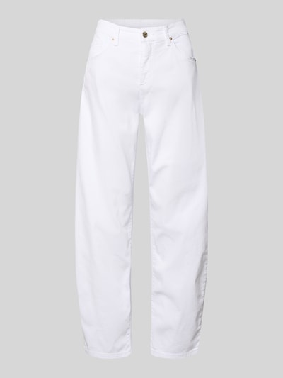 Produktfoto, Straight Fit Stoffhose in verkürzter Passform Modell 'Danni' von MAC aus elastischem Baumwoll-Mix, 5-Pocket-Design, Knopf- und Reißverschluss, Damen, Weiß, glatte Oberfläche