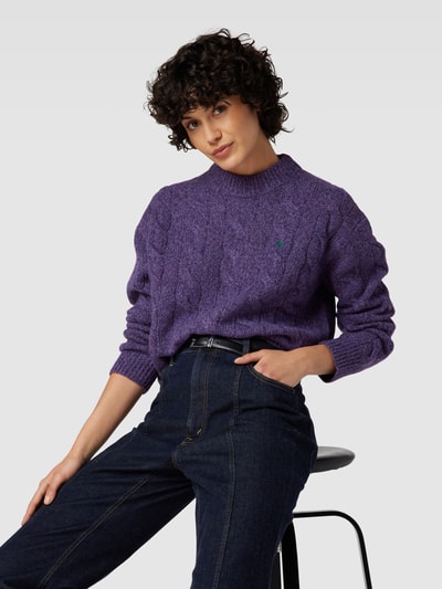 Polo Ralph Lauren Strickpullover aus Wolle-Kaschmir-Mix mit Zopfmuster Lila 3