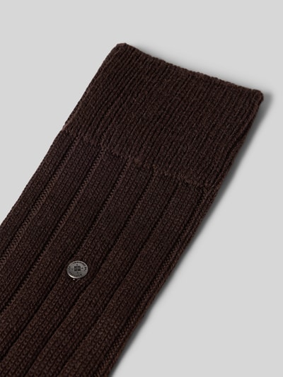 Produktfoto, Wollsocken aus Schurwoll-Mix Modell 'Dover' von Burlington, mieszanka żywej wełny, prążkowane ściągacze, detal z logo, efekt metaliczny, napis z logo, efekt prążkowania