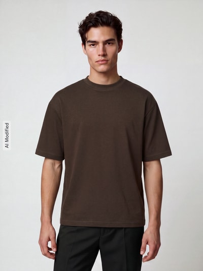 Selected Relaxed Fit T-Shirt mit Rundhalsausschnitt Modell 'OSCAR' Dunkelbraun 4