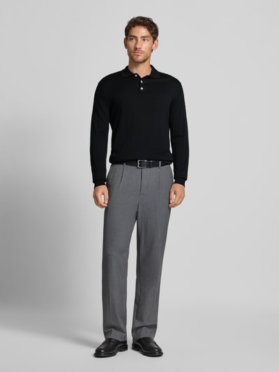 Manuel Ritz Regular fit poloshirt van scheerwol Zwart - 1