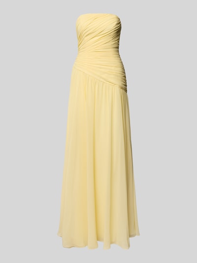 Produktfoto, Slim Fit Abendkleid in Falten-Optik von Luxuar, schulterfrei, blickdichter Unterrock, gelb, fließender Stoff, Größe 36