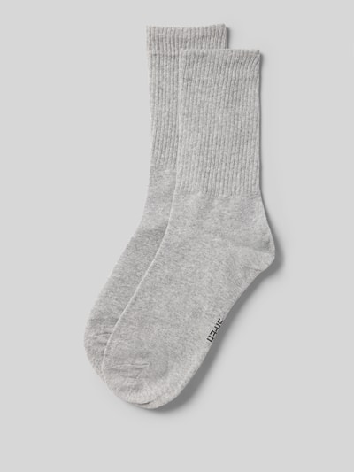 Produktfoto, Socken mit elastischem Bund Modell 'Crew' im 2er-Pack von Snocks aus hellgrauem Baumwoll-Mix, glatte und gerippte Textur, Herren Socken, 2er-Pack.