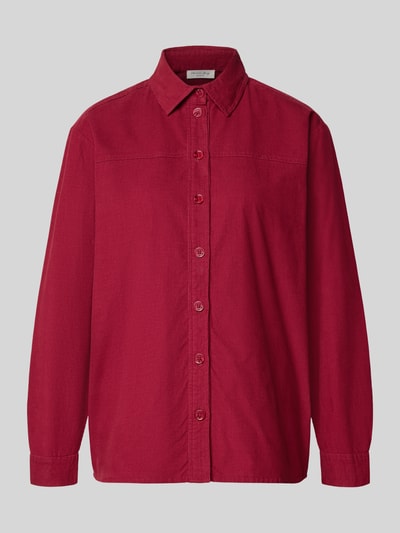 Productfoto, Regular Fit Bluse aus Feincord van Christian Berg Woman in donkerrood, puur katoen, overhemdkraag, knoopsluiting, dames, ruglengte maat 36 67 cm, mouwlengte maat 36 45 cm