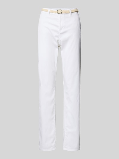 Produktfoto, Tapered Chino aus Baumwoll-Mix von s.Oliver RED LABEL, biała jednolita tkanina, krój regular fit, pasek, kieszenie, materiał bawełniany