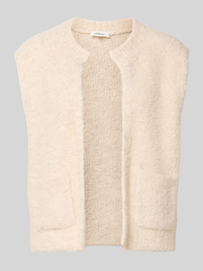 Produktfoto, cremefarbene Regular Fit Strickweste mit Woll-Anteil von s.Oliver RED LABEL, weiche Textur, sichtbare Taschen. Damen Strickjacke.