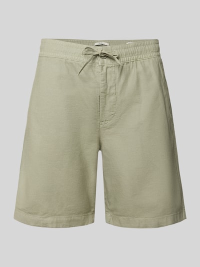 Produktfoto, Relaxed Fit Chinoshorts aus Baumwoll-Leinen-Mix von Pepe Jeans in Optik: Unifarben, Label-Patch, elastischer Bund mit Tunnelzug, seitliche Eingrifftaschen, Paspeltaschen