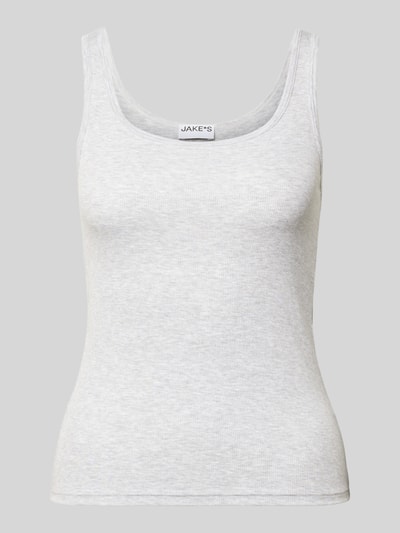 Produktfoto, Tanktop mit Feinripp und Rundhalsausschnitt von Jake*s Casual, mieszanka modalu z dodatkiem streczu, dopasowany krój, drobne prążkowanie, okrągły dekolt, stylizacje casualowe, komfort noszenia, podlegający zrównoważonej produkcji