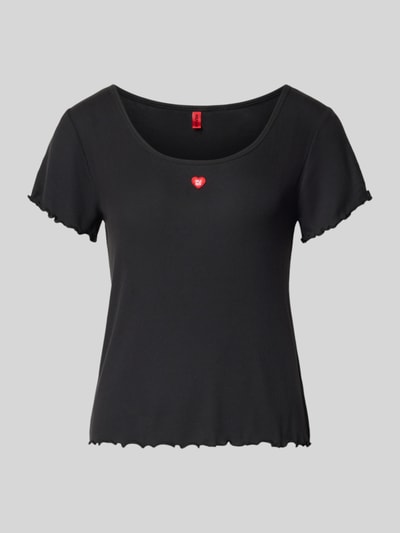 Produktfoto, schwarzes Regular Fit Pyjama-T-Shirt aus Modal-Mix Modell 'HUGO HEART' von HUGO, feine Struktur, Damen Pyjama von HUGO