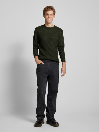 Jack & Jones Gebreide pullover met ronde hals, model 'LEWIS' Donkergroen gemêleerd - 1