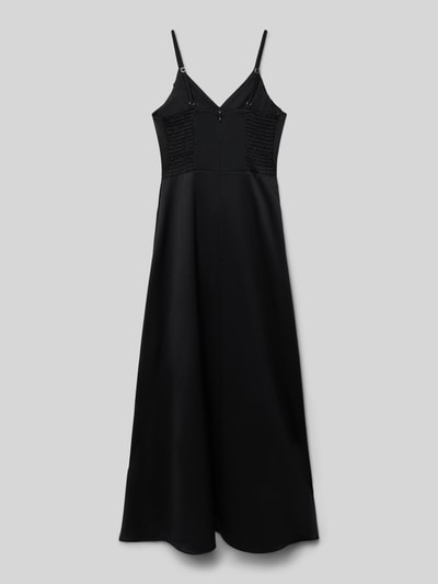 Produktfoto, Regular Fit Abendkleid mit V-Ausschnitt von G.O.L., czarny satynowy materiał, krój regular fit, regulowane ramiączka, zakładane fałdy, zamek, długość tyłu w rozmiarze 140: 115 cm