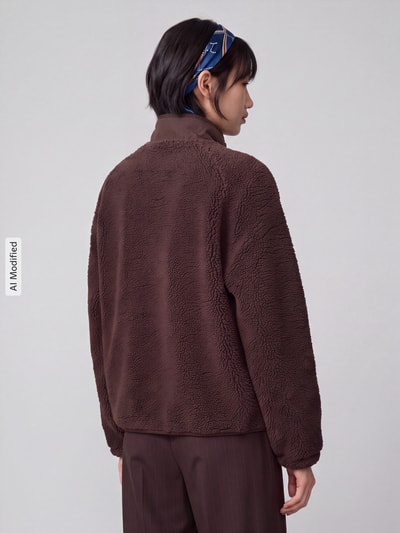 Jake*s Casual Regular Fit Sweatjacke aus Teddyfell Dunkelbraun 5