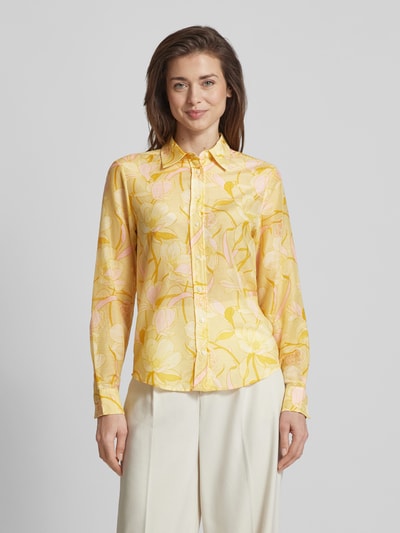 Gant Regular fit overhemdblouse met all-over motief, model 'MAGNOLIA' Pastelgeel - 4