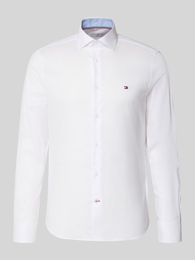 Produktfoto, Slim Fit Freizeithemd aus Baumwoll-Mix von Tommy Hilfiger Tailored, Optik: Unifarben Melange, Popeline, Logo-Detail, Kentkragen