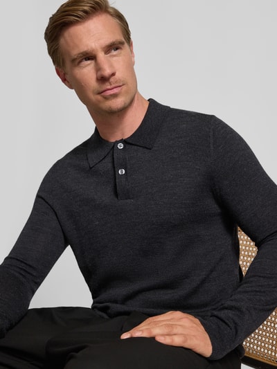 Christian Berg Men Slim fit gebreide pullover van wolmix Antraciet gemêleerd - 3