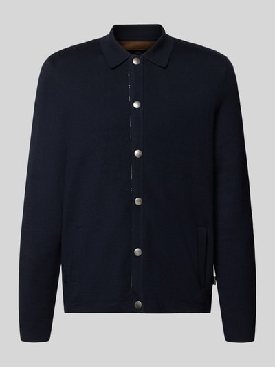 Barbour Regular fit gebreid jack van katoenmix met wol, model 'Florcombe' Marineblauw - 1