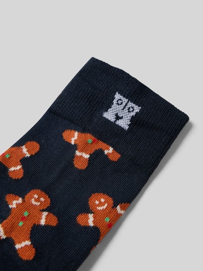 Happy Socks Socken im Allover-Look Modell 'Gingerbread Man' Dunkelblau 2