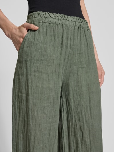 ZABAIONE Lniane spodnie z elastycznym pasem Khaki 3