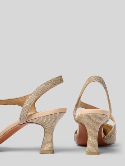Produktfoto, Pumps mit Riemchen von Marco Tozzi in Gold-Glitter mit spitz zulaufender Form, strukturierte Sohle, 8 cm Absatzhöhe