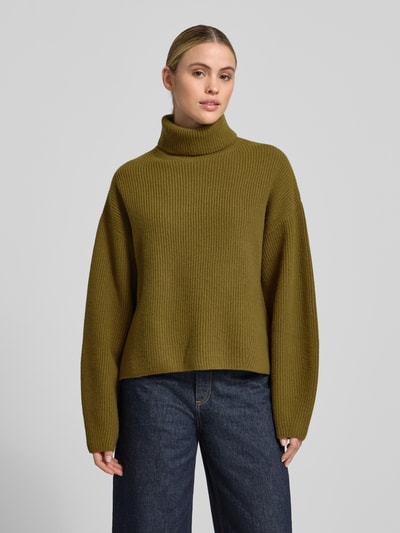Style Icon Collection Golf z prążkowanym z prążkowanym wzorem z wełny Oliwkowy 4