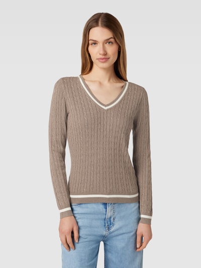 Montego Gebreide pullover met V-hals Taupe gemêleerd - 4