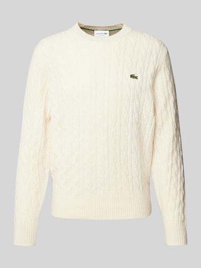 Lacoste Sweter z dzianiny z naszywką z logo Złamany biały 2