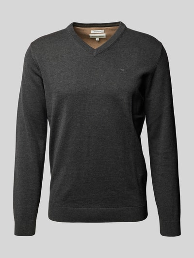 Tom Tailor Regular Fit Strickpullover aus reiner Baumwolle mit V-Ausschnitt Anthrazit 1