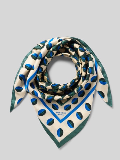 Productfoto, sjaal uit pure zijde model 'WKAONESTO' van Weekend Max Mara, crèmekleurig met blauwe en groene ronde vormen, gladde textuur, Dames sjaal