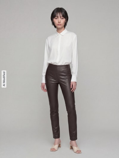 Raffaello Rossi Wide leg kunstleren broek van viscosemix model 'MACY' Donkerbruin - 3