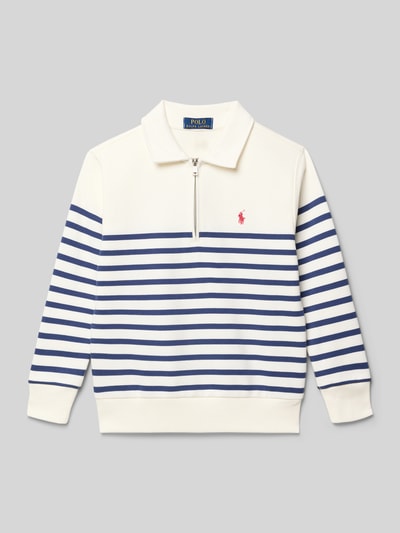 Produktfoto, Regular Fit Sweatshirt aus Baumwoll-Mix von Polo Ralph Lauren Teens mit Allover-Streifen, Logo-Stitching, gerippten Abschlüssen.