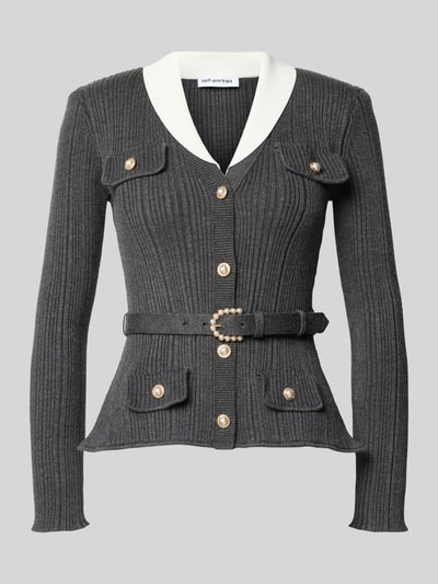 Produktfoto, Cardigan met viscose-wol van Self-Portrait, Materiaalmix, slim fit, tricotlook, klepzakken, met lange mouwen, ruglengte maat S 57 cm