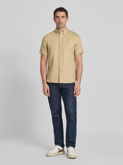 Tommy Hilfiger Regular fit vrijetijdsoverhemd van een mix van katoen en linnen Beige - 1