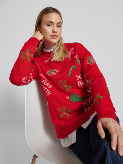 Vero Moda Comfort Fit Weihnachtspullover mit Allover-Muster Modell 'XMASPARTY' Rot 3