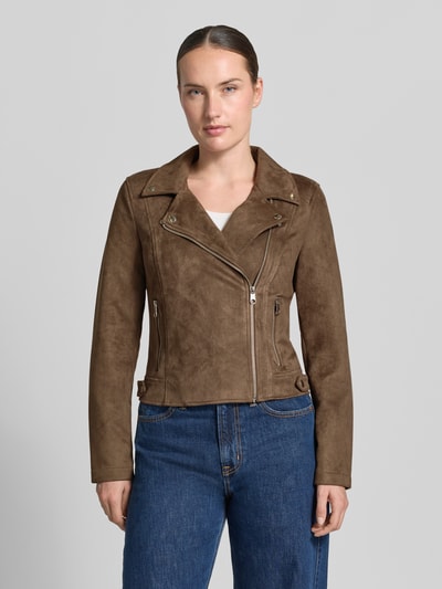VERO MODA kurtka z imitacji skóry o kroju regular fit z paskami na tułowiu model 'JOSE' Czekoladowy 4