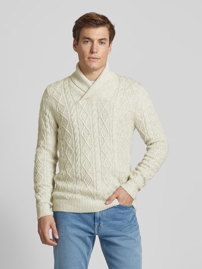 s.Oliver RED LABEL Regular Fit Schalkragenpullover aus Woll-Mix mit Zopfmuster Sand 4