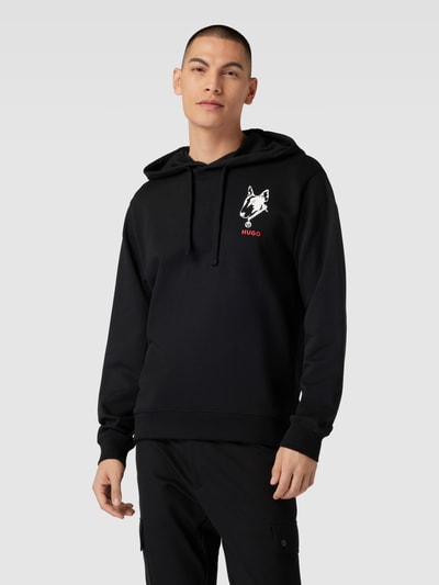 HUGO Hoodie met motief- en labelprint, model 'Dammico' Zwart - 4