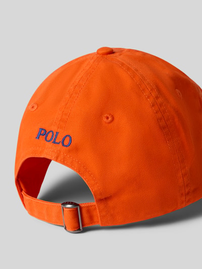 Productfoto, Basecap uit pure katoen van Polo Ralph Lauren in effen oranje met geborduurde logo, luchtgaatjes, verstelbare band, textuur katoen.