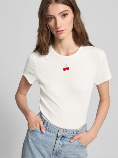 Only Regular fit T-shirt in riblook, model 'DANIELLA' Wit - 3