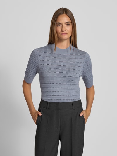 comma Strickpullover mit gerippten Abschlüssen Rauchblau 4