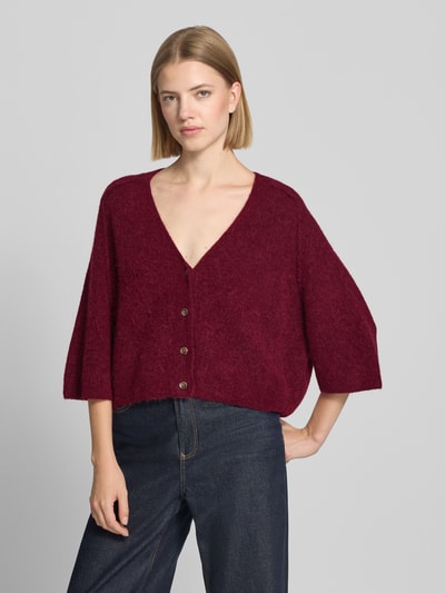 MOS MOSH Strickjacke aus Alpaka-Mix mit Leinen-Anteil Modell 'Thora' Bordeaux 4